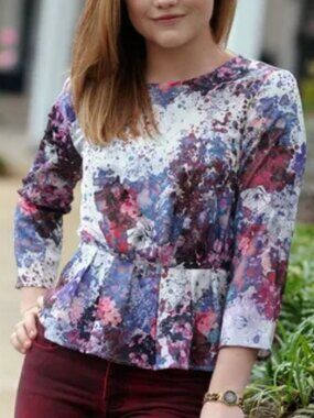 H&M Abstract Splattered Paint Floral Peplum Top
